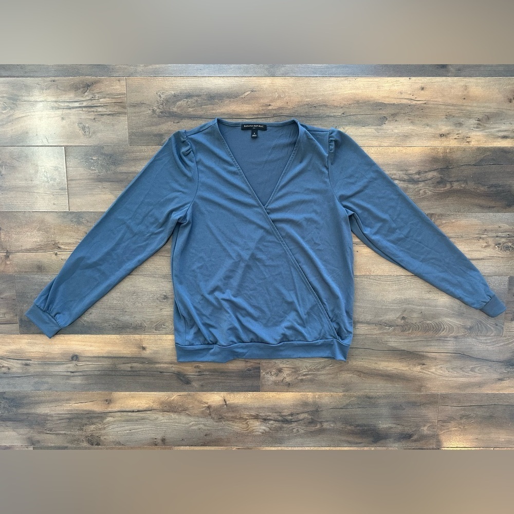 Banana Republic Blue Wrap Front Long Sleeve Top | Soft Jersey Knit | Size S